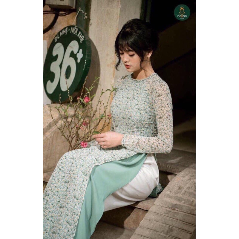 Áo dài hoa nhí 4 tà