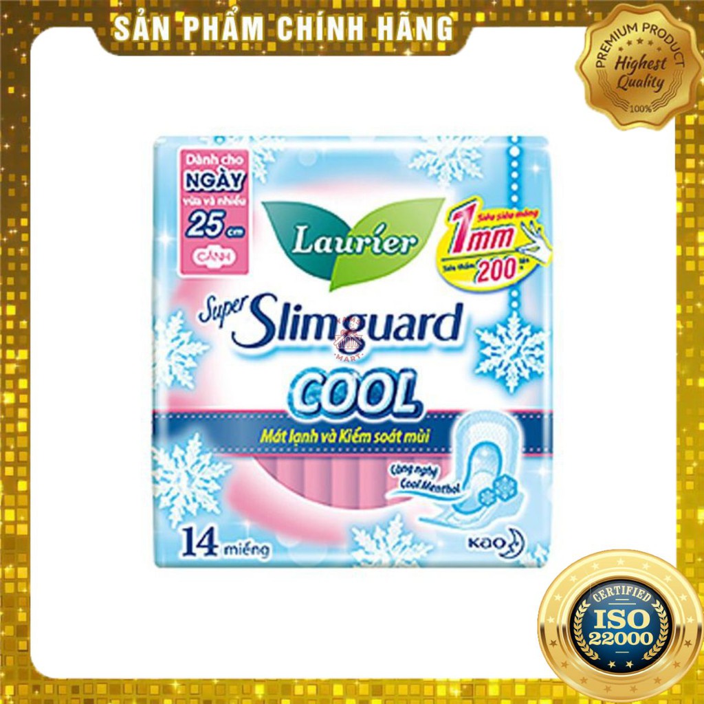 [ Yams Mart ] Băng Vệ Sinh Laurier Super Slimguard Cool Mát Lạnh & Kiểm Soát Mùi 25CM 14M