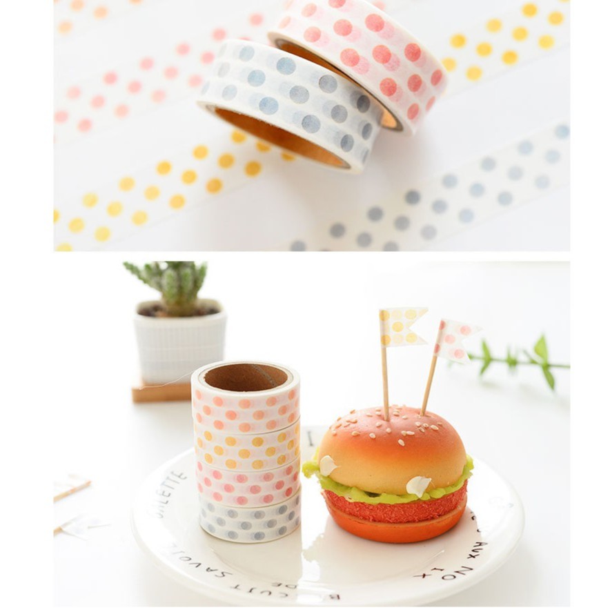 Set 4 washi tape chấm bi và kẻ sọc nhiều màu sắc