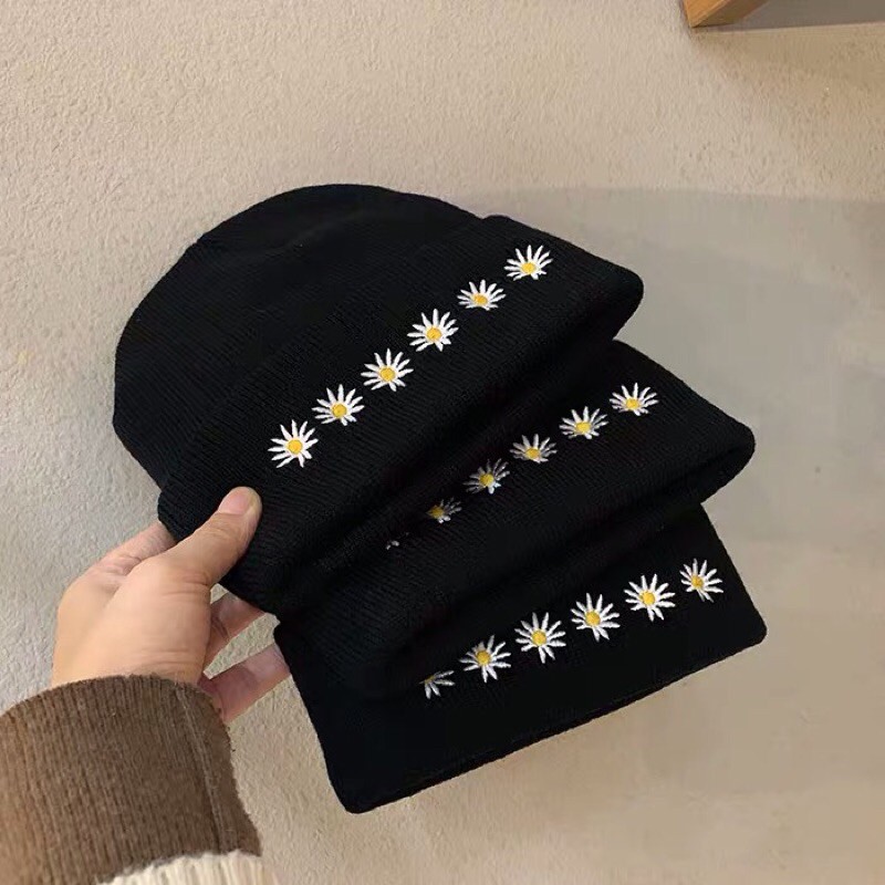 Mũ len thêu hoa cúc Gdragon GD (ảnh thật kèm video)