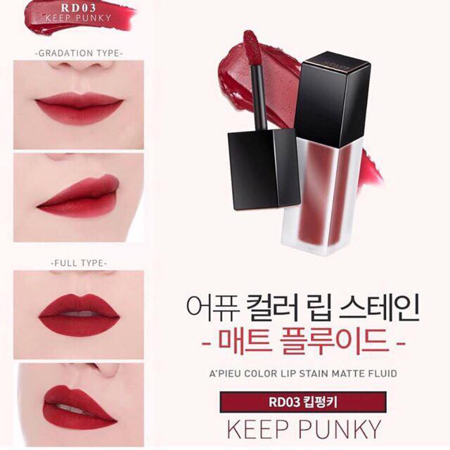 💄Son Kem Lì A'Pieu Color Lip Stain Matte Fluid Màu : #RD03 đỏ rượu siêu đẹp