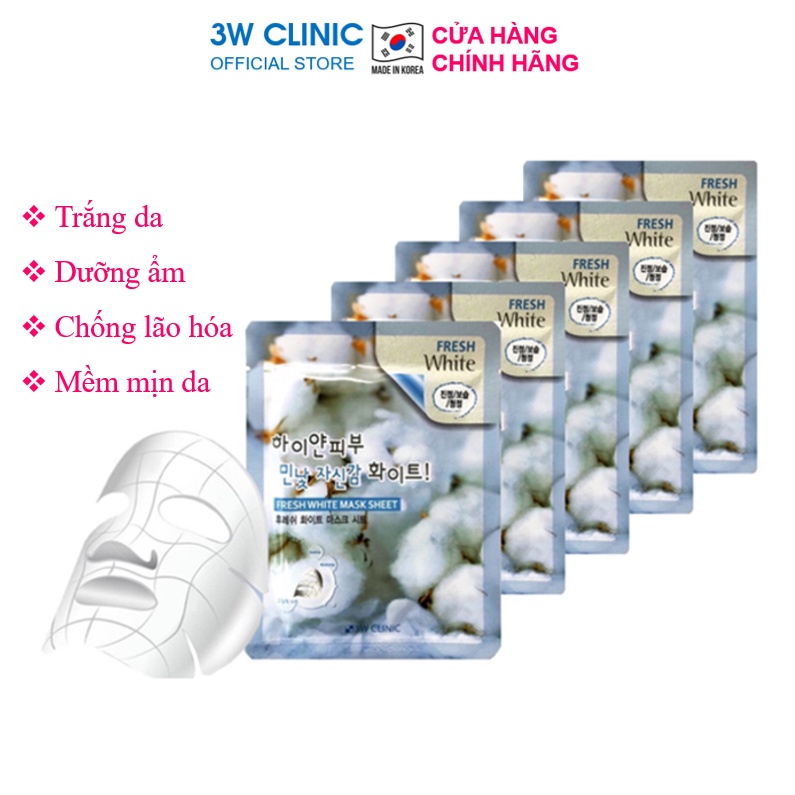 Combo 10 Túi Mặt nạ giấy dưỡng trắng da dưỡng ẩm chiết xuất từ Hoa Nhung Tuyết 3W Clinic Hàn Quốc 23mlx10