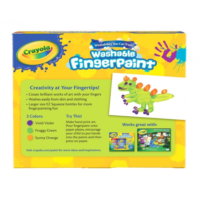 BỘ 3 MÀU (CAM, TÍM, XANH LÁ) SƠN BẰNG TAY (RỬA ĐƯỢC) CRAYOLA WASHABLE FINGERPAINT (236ml/LỌ)