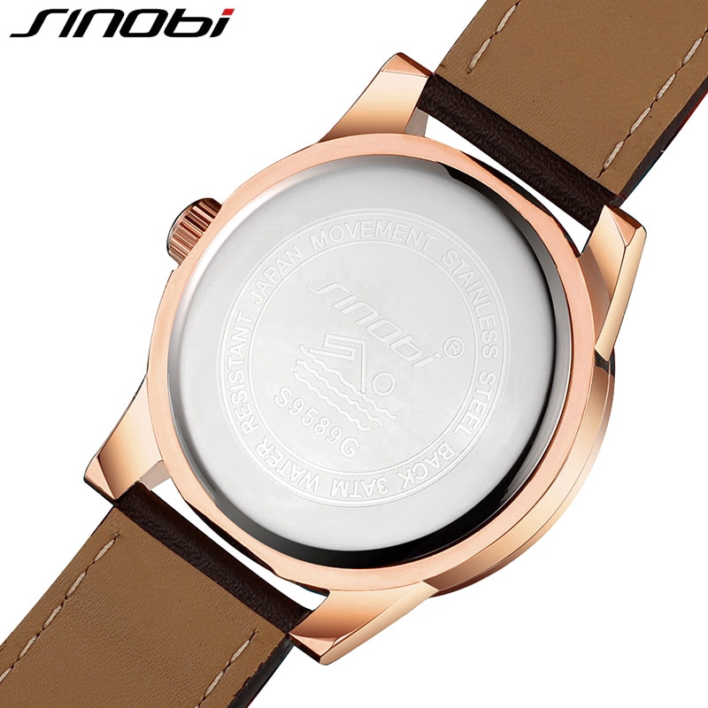 Đồng hồ đeo tay SINOBI dây đeo bằng da chống thấm nước thời trang thanh lịch cho nam