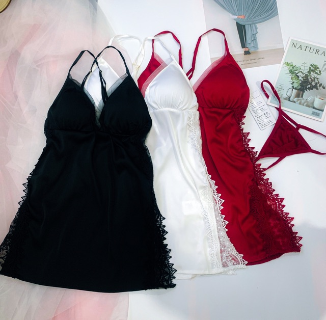 ❤HOT  ❤Sx540 váy ngủ lụa phối ren (có muốt ngực ) -đầm ngủ sexy cao cấp-KELLYWANG