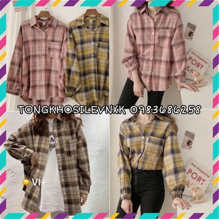 Sơ mi kẻ caro ulzzang oversize - áo sơ mi túi ngực nhiều màu