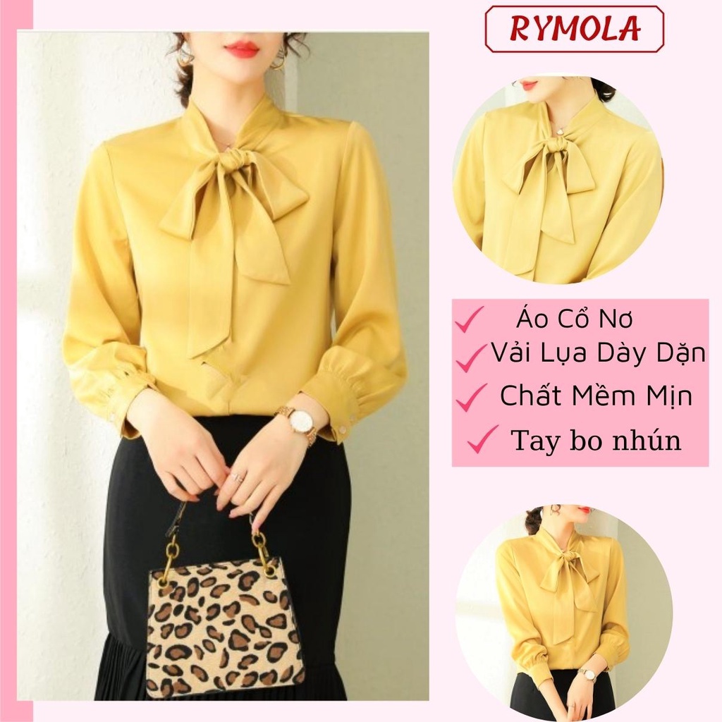 Áo Sơ Mi Kiểu Công Sở Đẹp MOLA Tay Dài Cổ Thắt Nơ Vàng Chất Lụa Cao Cấp From Rộng Hàn Quốc Ulzzang Vintage A1V