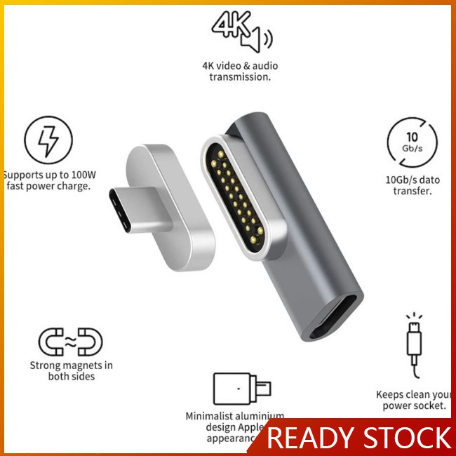 [JL] Magnetic USB C Type-C Adapter Side Plug Elbow 20pin Full-function Adapter Charging Data Transmission 4k Video