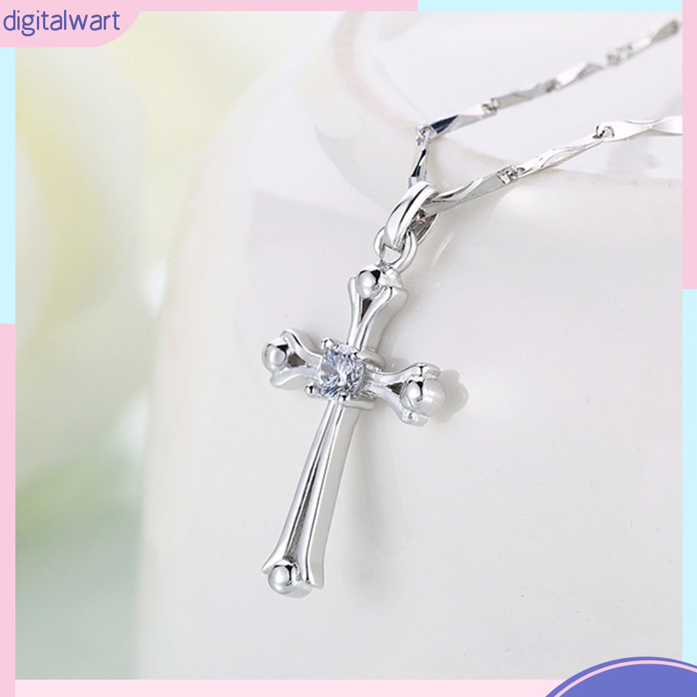 DI_Women's Fashion Jewelry Cubic Zirconia Inlaid Cross Shape Necklace Pendant