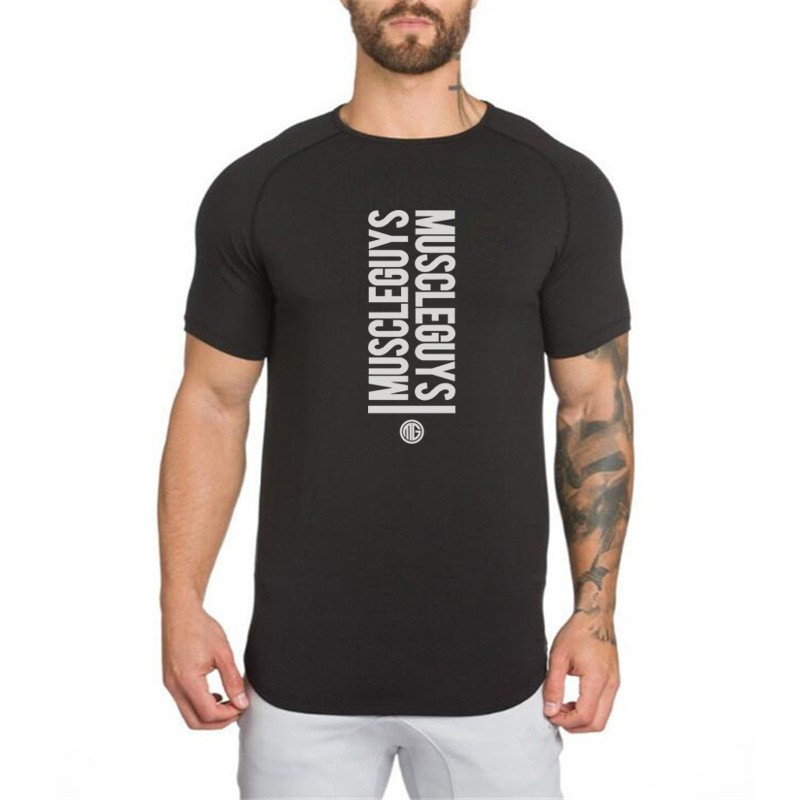 Áo Thun Cotton Raglan Cổ Tròn Thoáng Khí Định Hình Cơ Thể Cho Nam