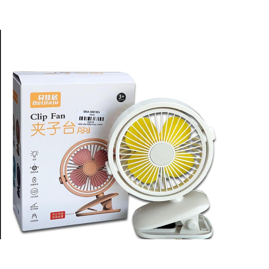 CHÍNH HÃNG  Quạt sạc TÍCH ĐIỆN MINI ĐỂ BÀN, KẸP BÀN NÔI / XE ĐẨY / TRẺ EM USB mini BJJ-838 quay 360