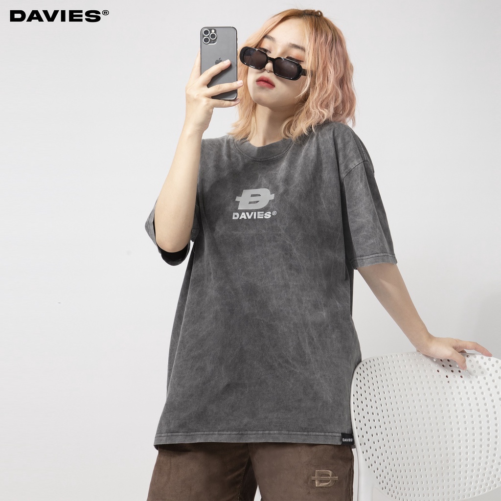 DAVIES Áo thun nam nữ tay lỡ form rộng màu đen Original Wash Tee