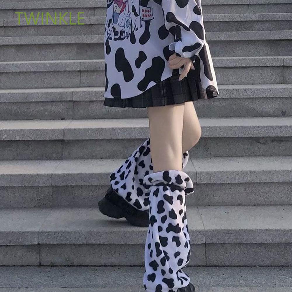Tất Ống Chân Giữ Ấm Họa Tiết Bò Sữa Phong Cách Lolita Cho Nữ Ốp