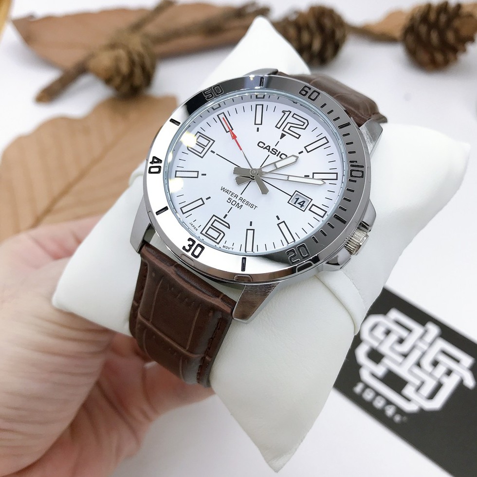 Đồng hồ nam Casio MTP-VD01L / MTP-VD01L-2B dây da, size 45mm, chống nước 50m, hàng chính hãng