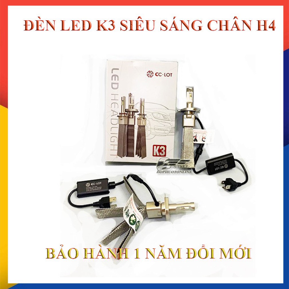 Đèn pha led K3 chân H4 lắp xe máy, oto siêu sáng 38w- giá 1 bóng