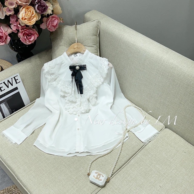[Mã FAMARAL1 giảm 10K đơn 50K] Áo SƠ MI nữ CỔ REN TIỂU THƯ phối nơ m114