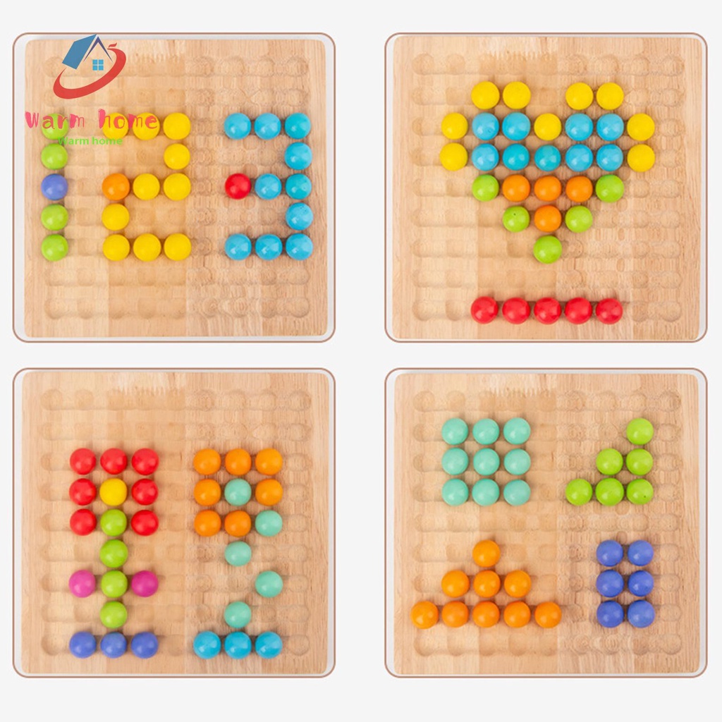 Shopeecarena Beads Board Game, Rainbow Wooden Go Games Set Dots Shuttle Beads Puzzle Toy