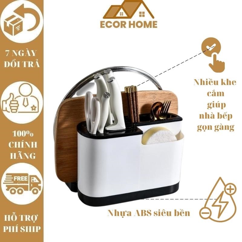 Kệ Để Dao Thớt Nhà Bếp Kèm Khay Để Vung Gía Đựng Đũa Thìa Chất Liệu Nhựa ABS