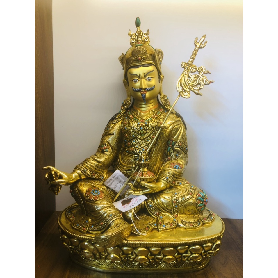 TƯỢNG ĐỒNG LIÊN HOA SANH DÁT VÀNG 24K CẨN ĐÁ QUÝ - TƯỢNG NEPAL 33CM - TƯỢNG MẬT TÔNG