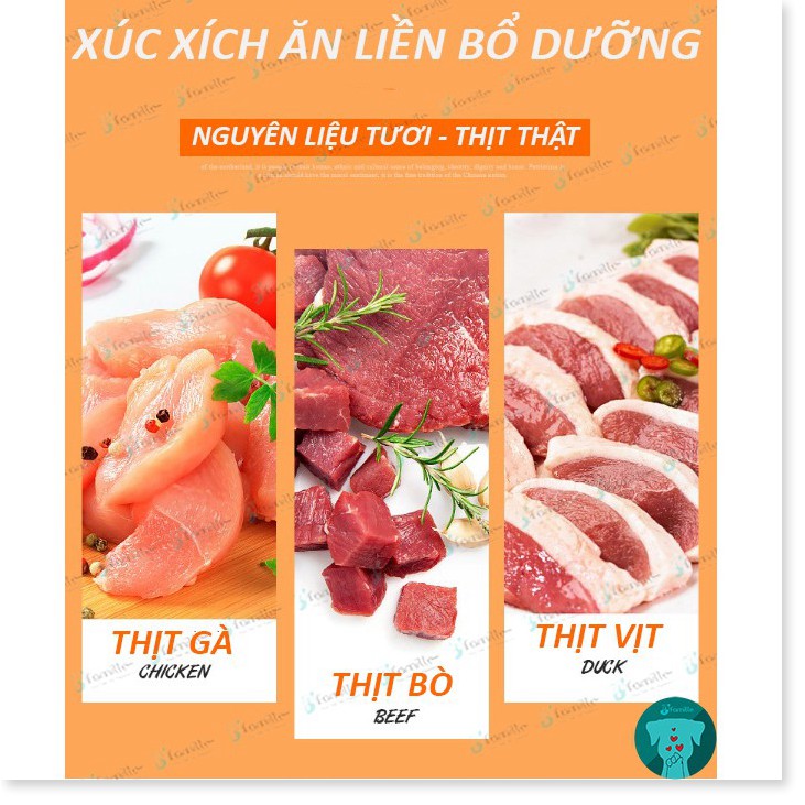 [THƠM NỨC] Xúc Xích Ăn Liền Cho Thú Cưng, 100% Từ Thịt Thật/ 3 Vị-Bò Gà Vịt, Cung Cấp Năng Lượng, Dinh Dưỡng Tối Ưu.