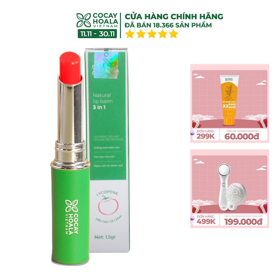 Son Dưỡng Cà Chua Hữu Cơ 3M Cocayhoala - Dưỡng môi an toàn cho mẹ bầu, mẹ sau sinh 1.5g