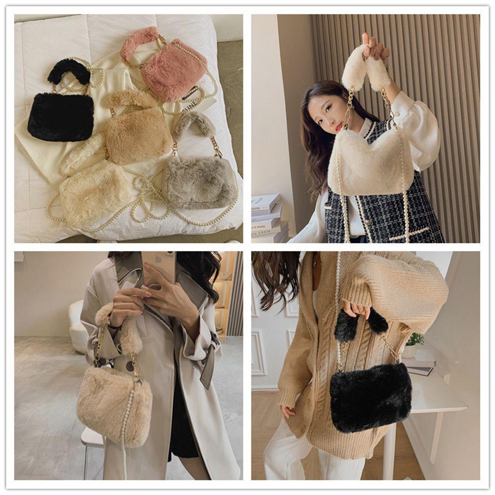 Túi Tote Đeo Vai Phủ Lông Nhung Mềm Mại Thời Trang Mùa Đông Sang Trọng
