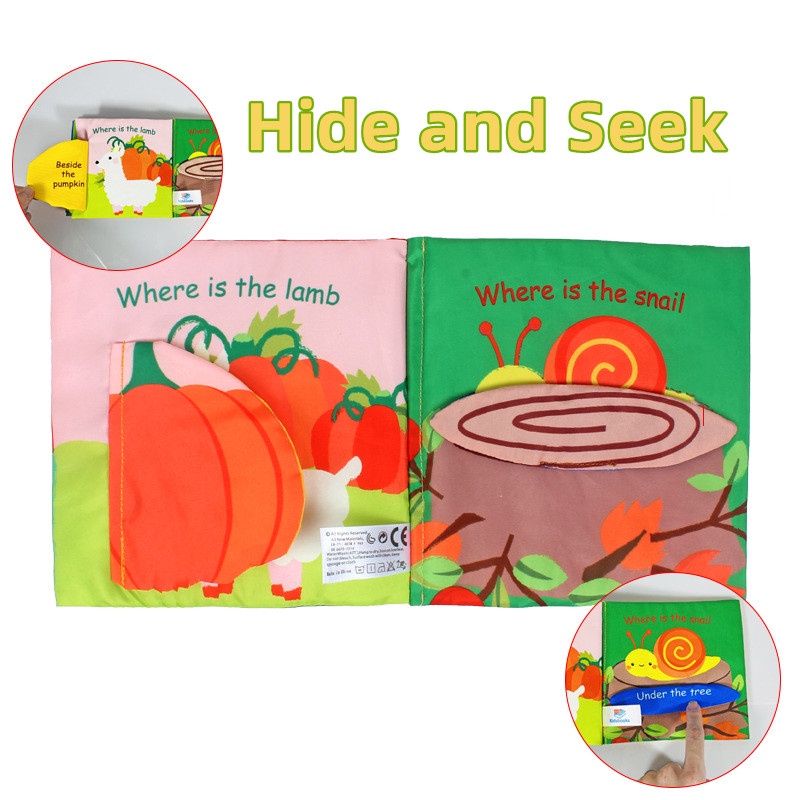 SABUY Kids Sách vải Bé học sớm Sách tương tác Ẩn và Tìm Sách xé đuôi