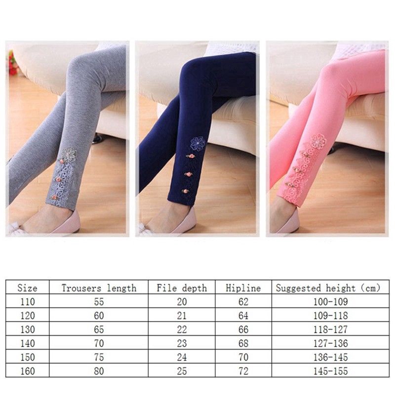 Quần Legging Cotton Dày Phối Ren Hoa Toàn Diện Cho Bé Gái