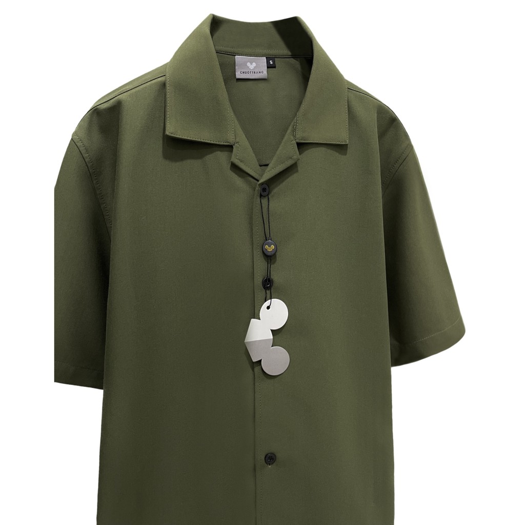 ÁO SƠ MI nam xanh rêu cổ vest tay ngắn CHUOT TRANG KKL