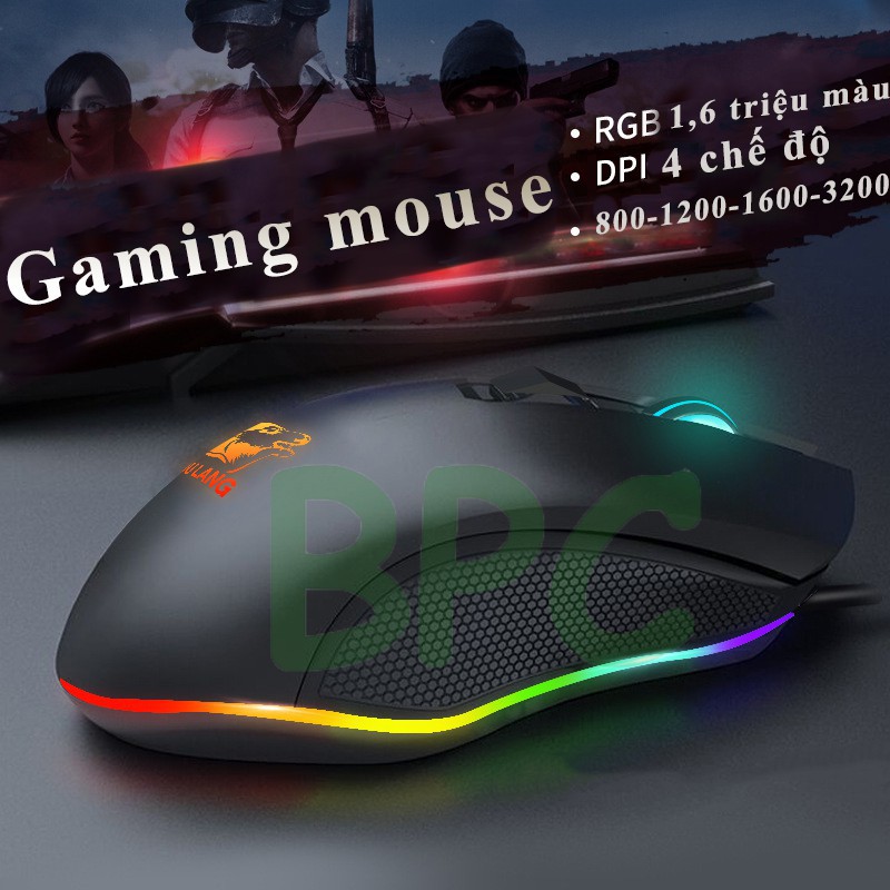 (VIDEO)Chuột Gaming V1 Wolf Black LED RGB 4 Chế Độ DPI