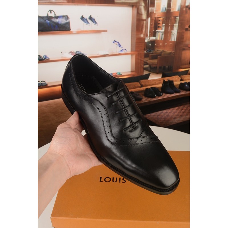 Giày tây mũi bo tròn có dây cho nam thương hiệu Louis Vuitton LV da thật cao cấp