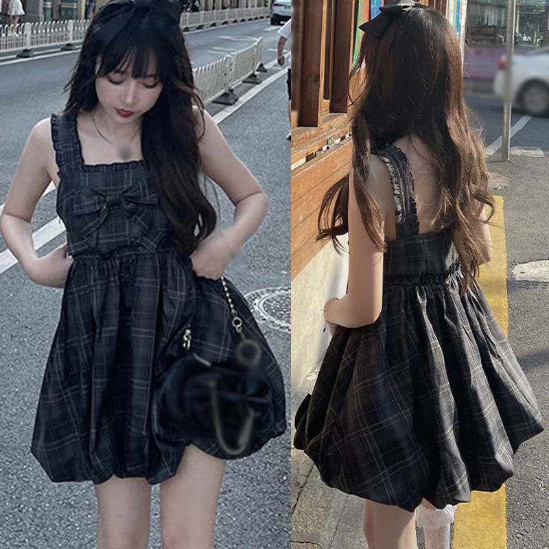 Đầm Mini Không Tay Phối Nơ Họa Tiết Sọc Caro Phong Cách Hàn Quốc Thời Trang Mùa Hè