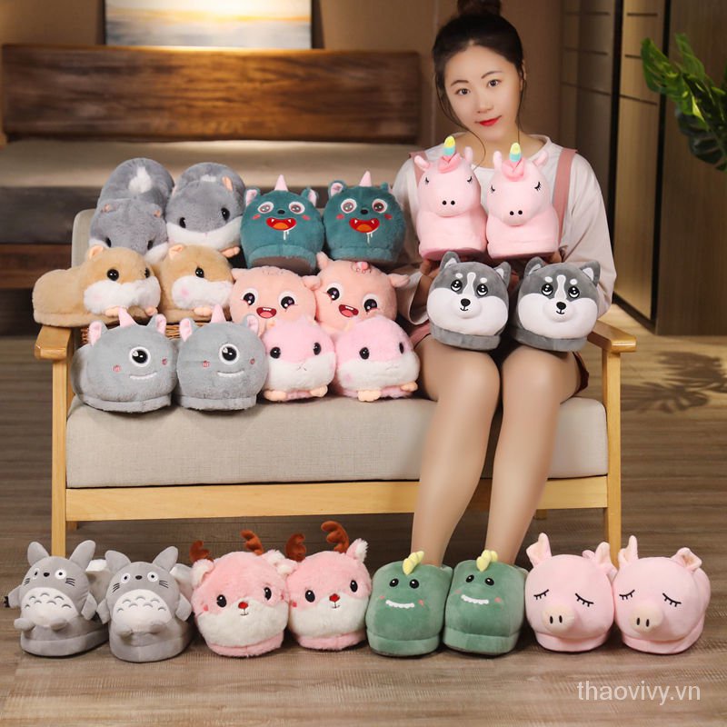 Dép Đi Trong Nhà Nhồi Bông Kiểu Dáng Hoạt Hình Ấm Áp Mùa Đông Cho Cặp Đôi