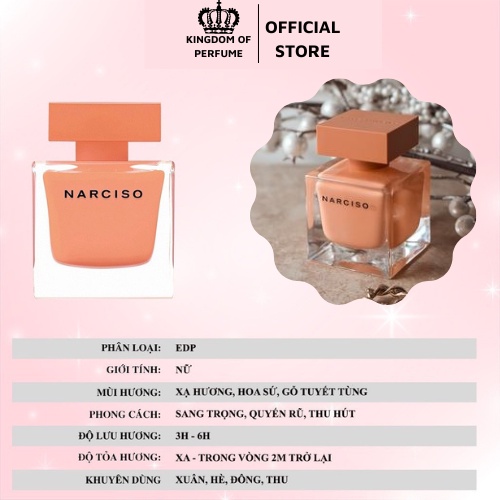 Nước hoa nữ Narciso Cam Ambree EDP dung tích 90ml - Hương thơm phấn hoa nhẹ nhàng ấm áp