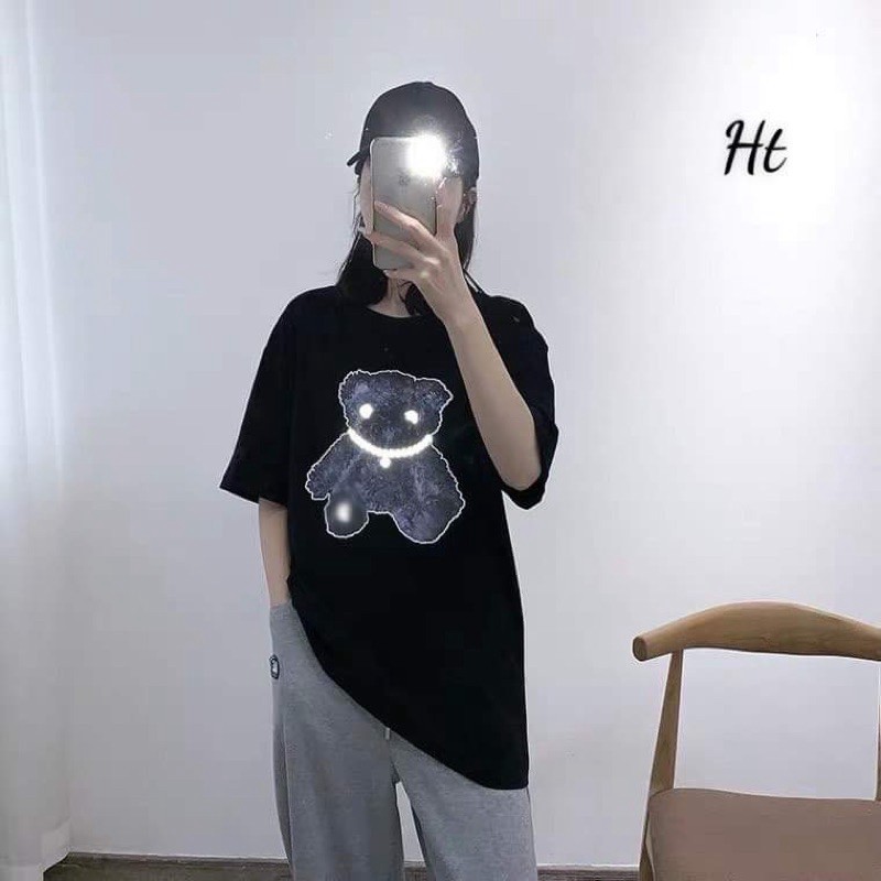 Áo phông gấu đen phản quang vòng cổ HT12 0321