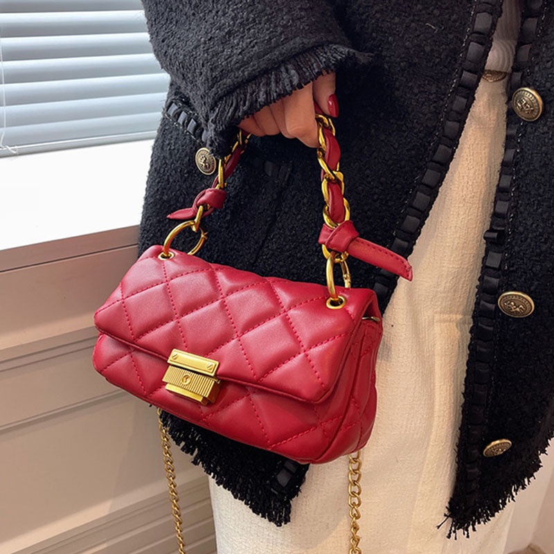 Túi đeo chéo IELGY dáng vuông nhỏ thêu họa tiết sọc hình thoi thời trang dành cho nữ