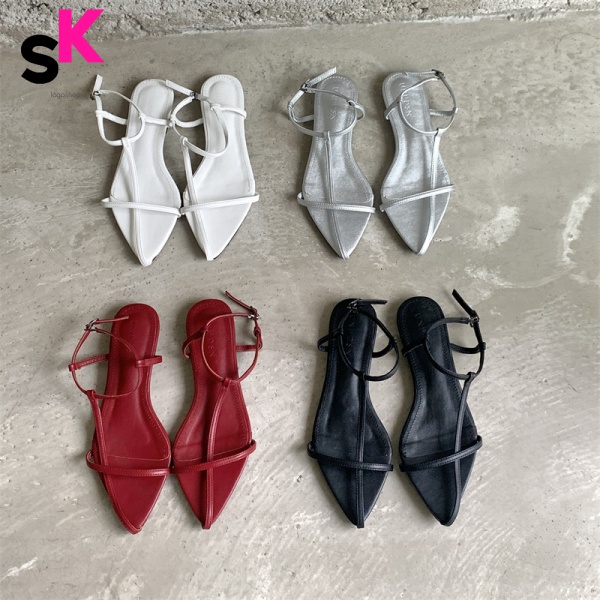 Giày sandal mũi nhọn quyến rũ đế bằng phối dây mỏng kèm khóa phong cách La Mã Hàn Quốc thời trang dành cho nữ