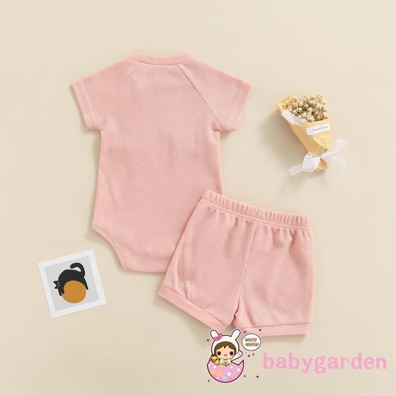 Bộ Áo Liền Quần Tay Ngắn Cổ Tròn In Họa Tiết Cầu Vồng + Quần Short Màu Sắc Ngọt Ngào Thời Trang Cho Bé 0-18 Tháng Tuổi