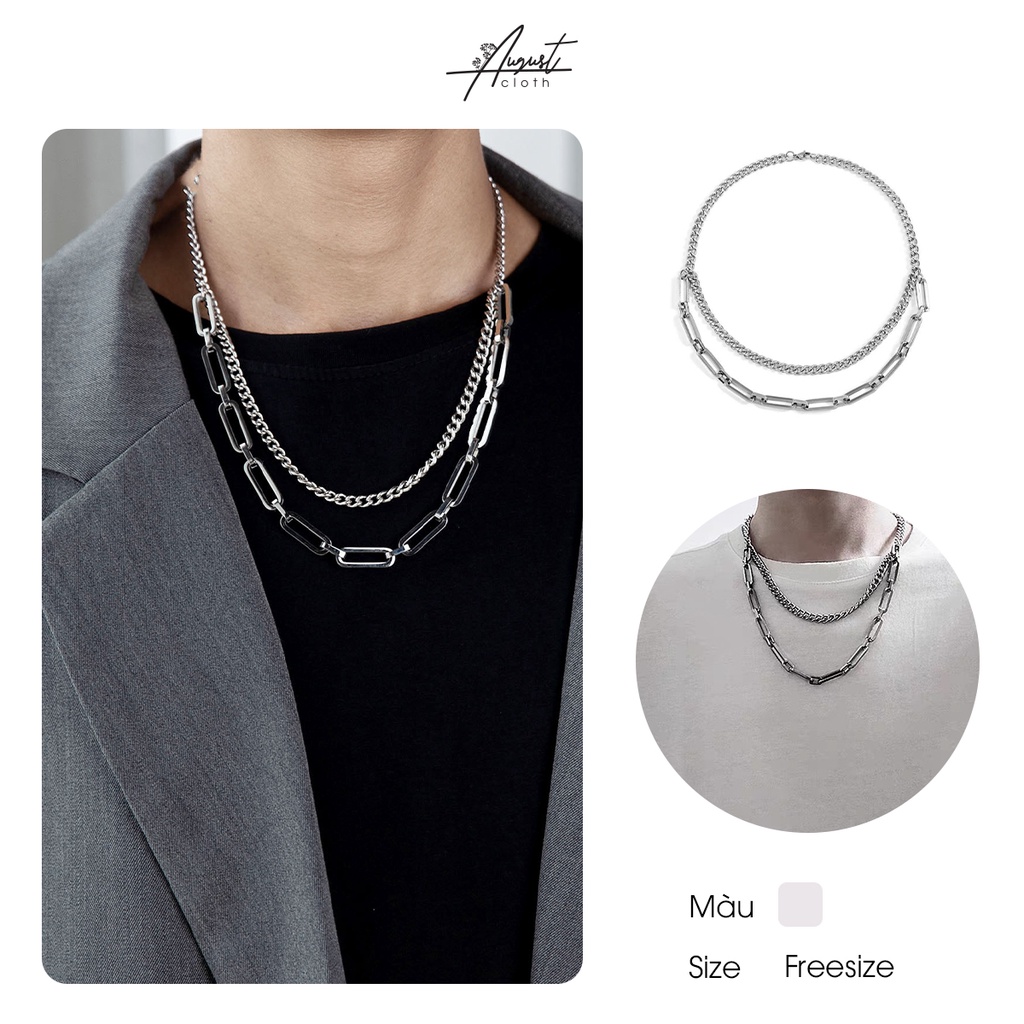 [Augustcloth | AugustJewelry] Dây chuyền/ vòng cổ hợp kim 2 dây xích 1 dày 1 mảnh phong cách Hàn Quốc