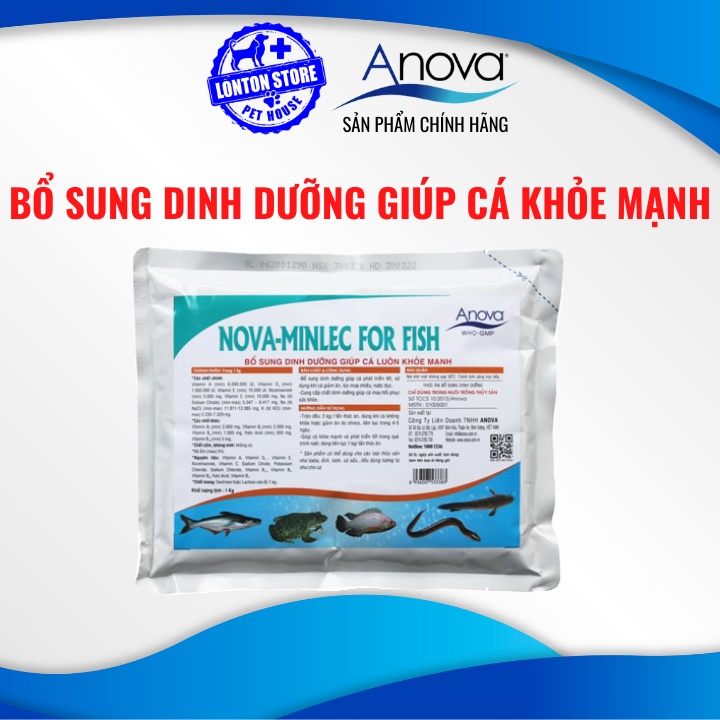 ANOVA Nova Minlec for fish-Bổ sung dinh dưỡng cao cấp, giúp cá khỏe mạnh mau lớn, Gói 1kg-Lonton store