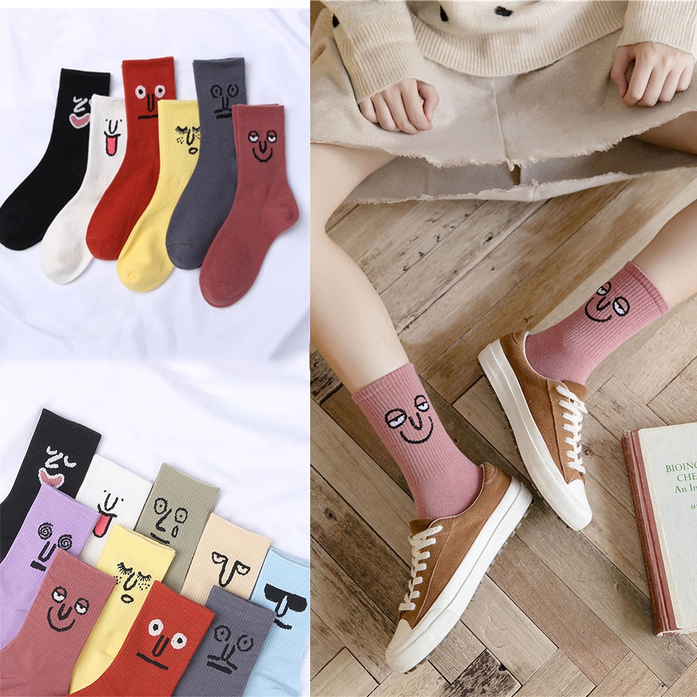 Vớ cotton phối họa tiết dễ thương dành cho cả nam và nữ