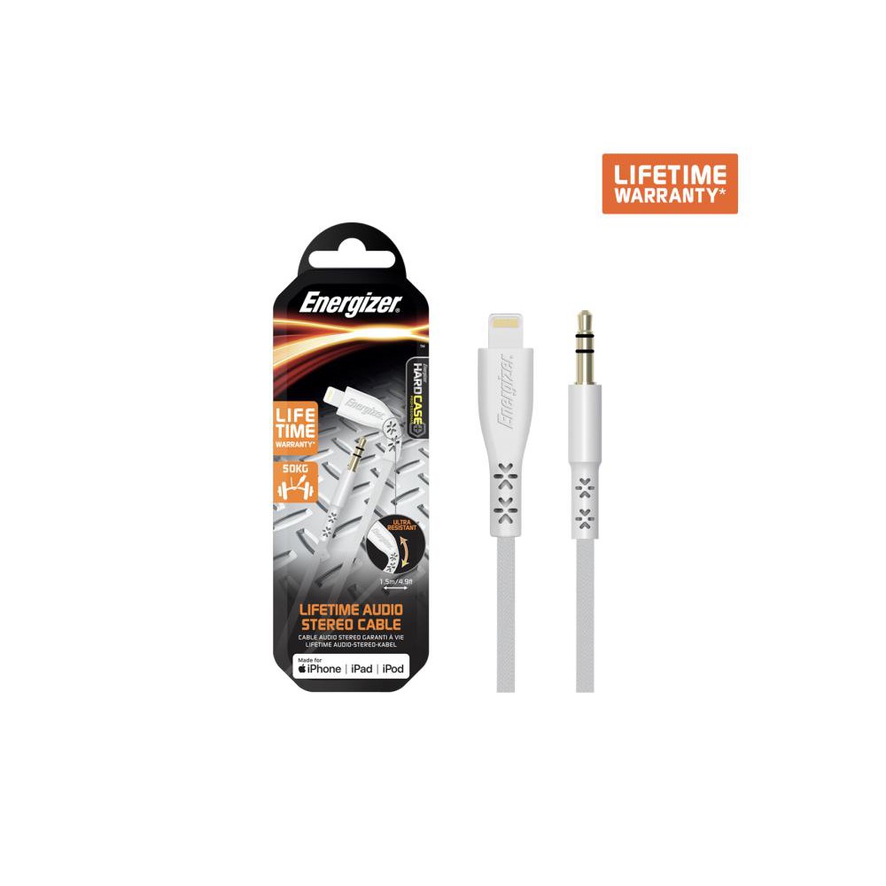 Cáp Audio Chuyển Lightning Ra Jack 3.5mm Energizer MFi 1.5m Lifetime Warranty-C41EUJALIHT