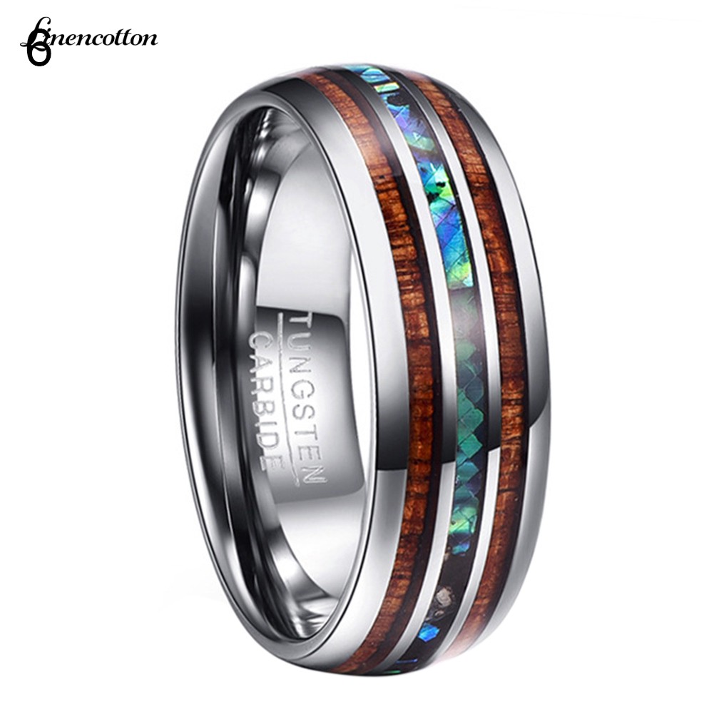 Men Carbide Abalone Shell Tungsten Polished Finger Ring Wedding