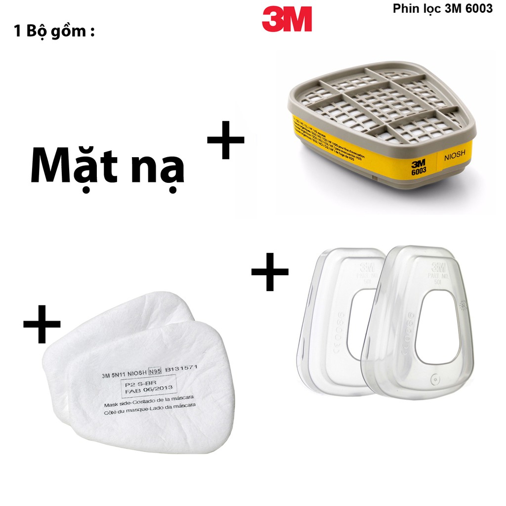 Bộ Mặt nạ phòng độc 3M 6100 kèm theo Phin lọc tự chọn + đầy dủ phụ kiện - Chống các chất khí độc hại, Phun thuốc sâu