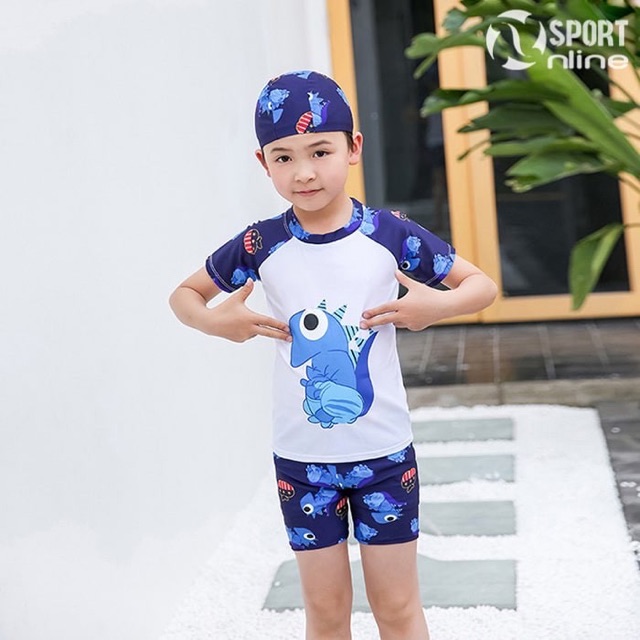 ⚡️Xả kho⚡️Bộ bơi bé trai khủng long dễ thương kèm mũ