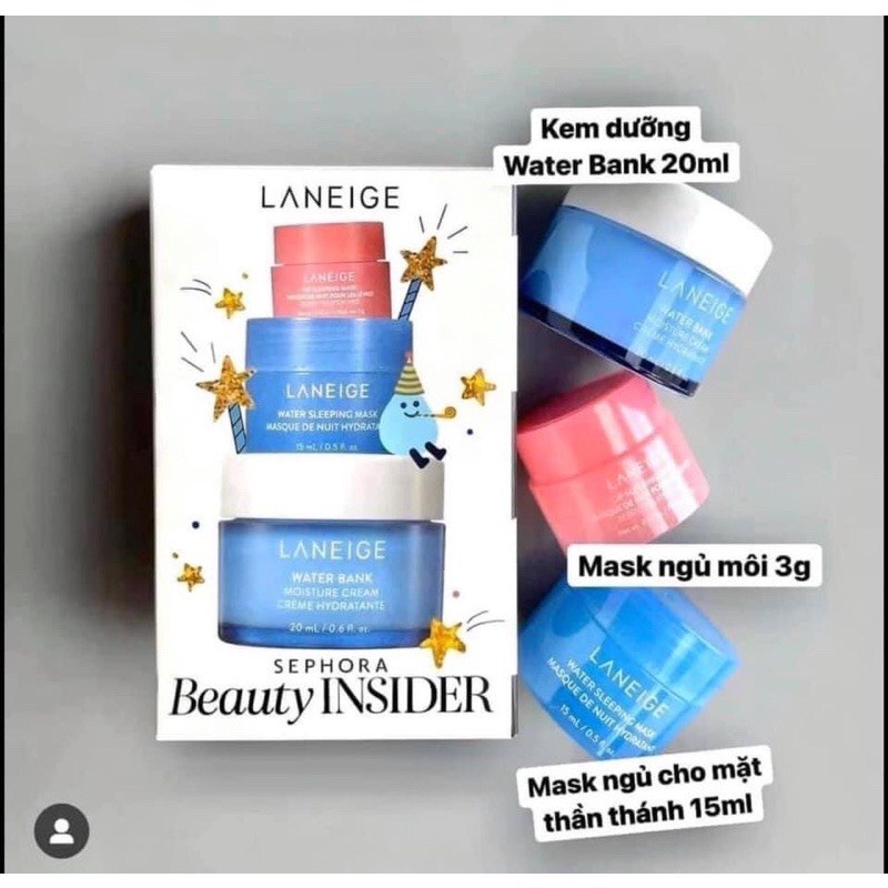 Set 3 món Laneige dưỡng ẩm Sephora Beauty Insider Mask môi-Kem dưỡng-Mask ngủ