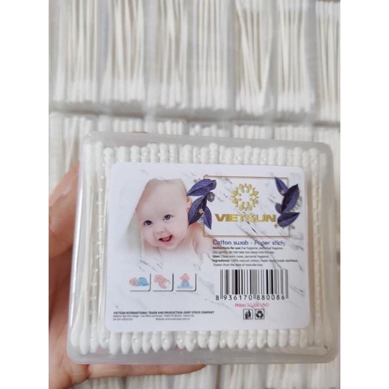 Tăm bông trẻ em Vietsun kháng khuẩn  cho bé sơ sinh ngoáy tai, mũi vệ sinh mắt an toàn