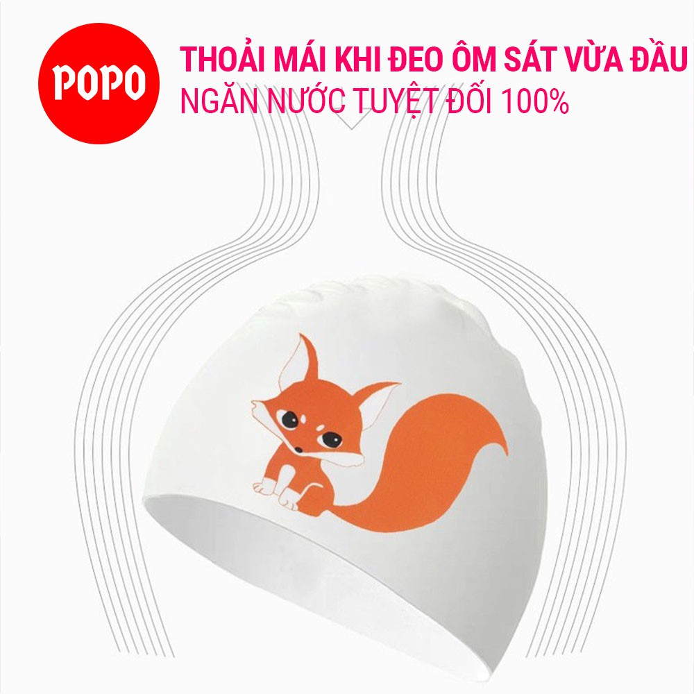 Mũ bơi người lớn silicone in hình chính hãng POPO CA51 cho nam nữ chất liệu an toàn,chống trơn trượt, ngăn nước 100%