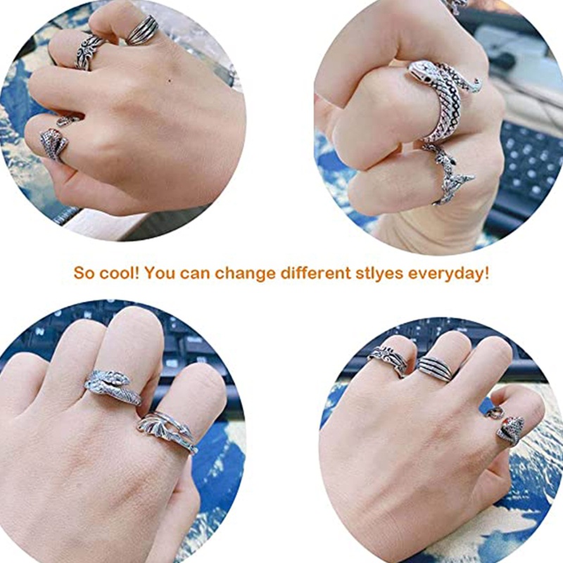 Set Nhẫn Hở Mạ Vàng Y2k Hình Rắn Phong Cách Bohemian Thời Trang Cho Nam Và Nữ