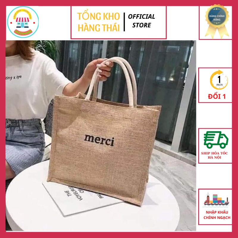 Túi Cói Merci Đi Du Lịch Loại 1 Túi To,Lót Dày Dặn, Ko Bán Hàng Loại 2 Nhé , Có Bọc Nâu Bên Ngoài (SP1333)